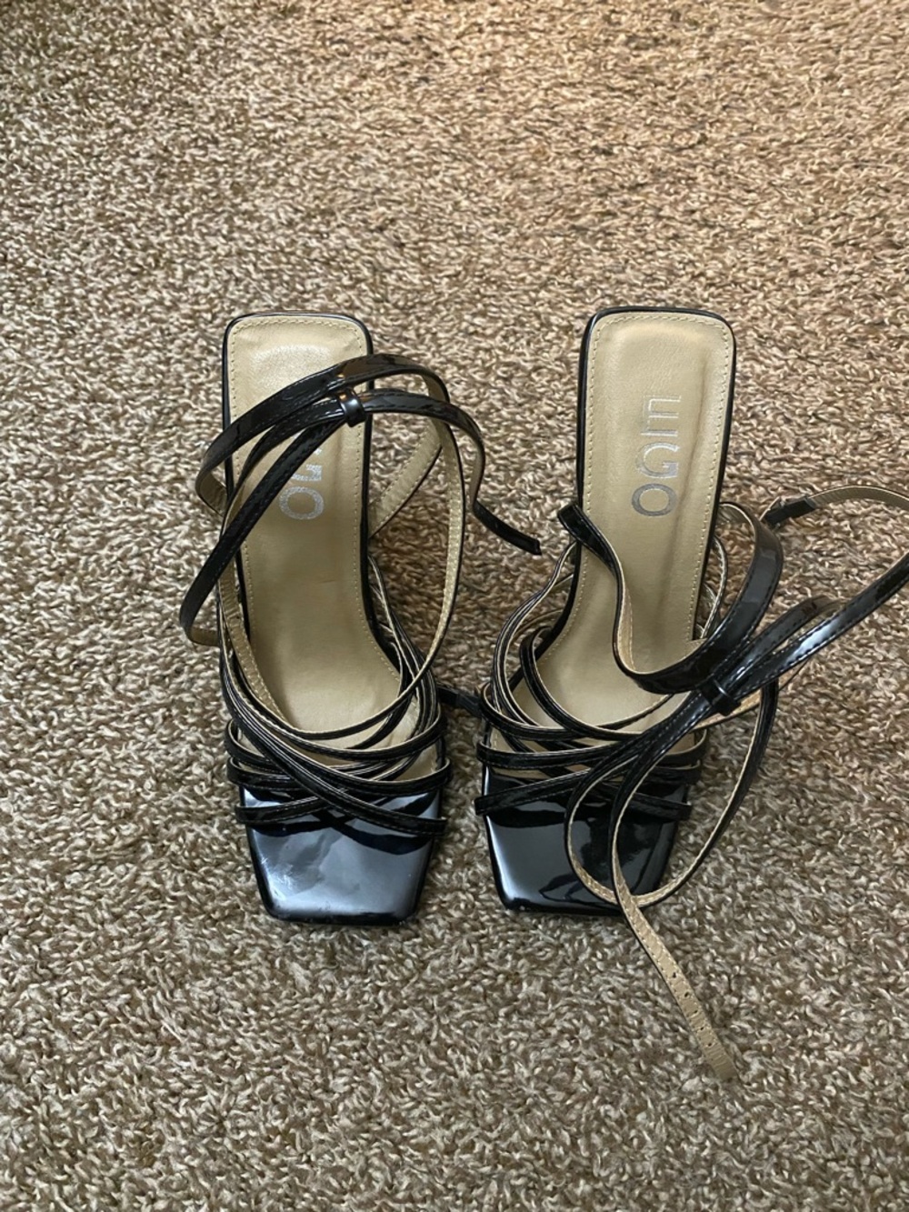 EGO Black Strappy Square-Toe Wrap Sandals